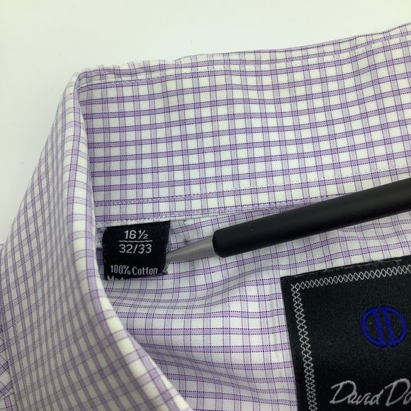 David Donahue Mens Long Sleeve Button Up Shirt Purple‎ Check Size 16.5 32/33 - Picture 5 of 5